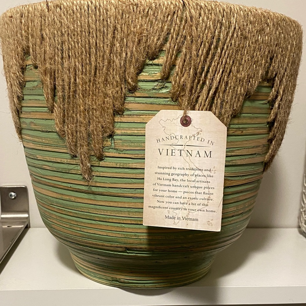 Handcrafted Green and Tan Planter